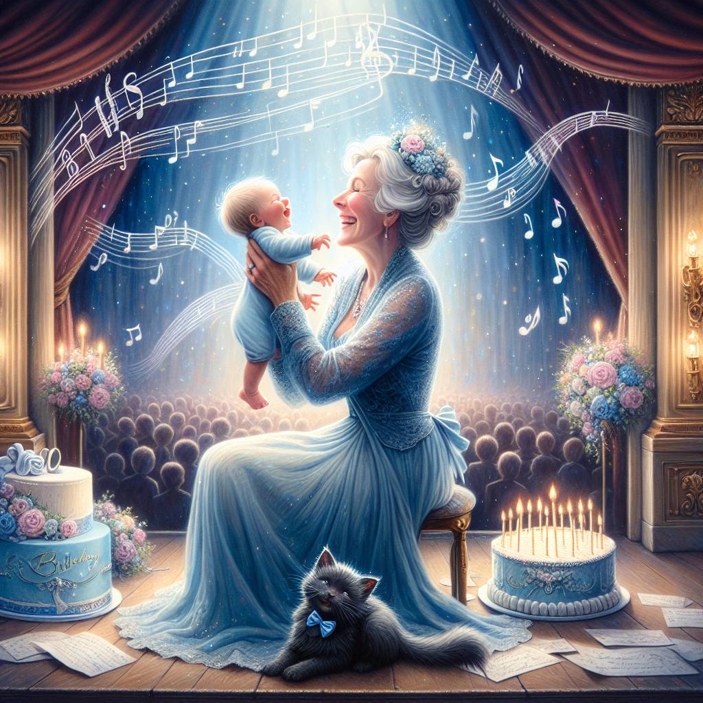2) Birthday AI Generated Card - Musicals , New auntie to a baby boy, and Black cat (21ef3)