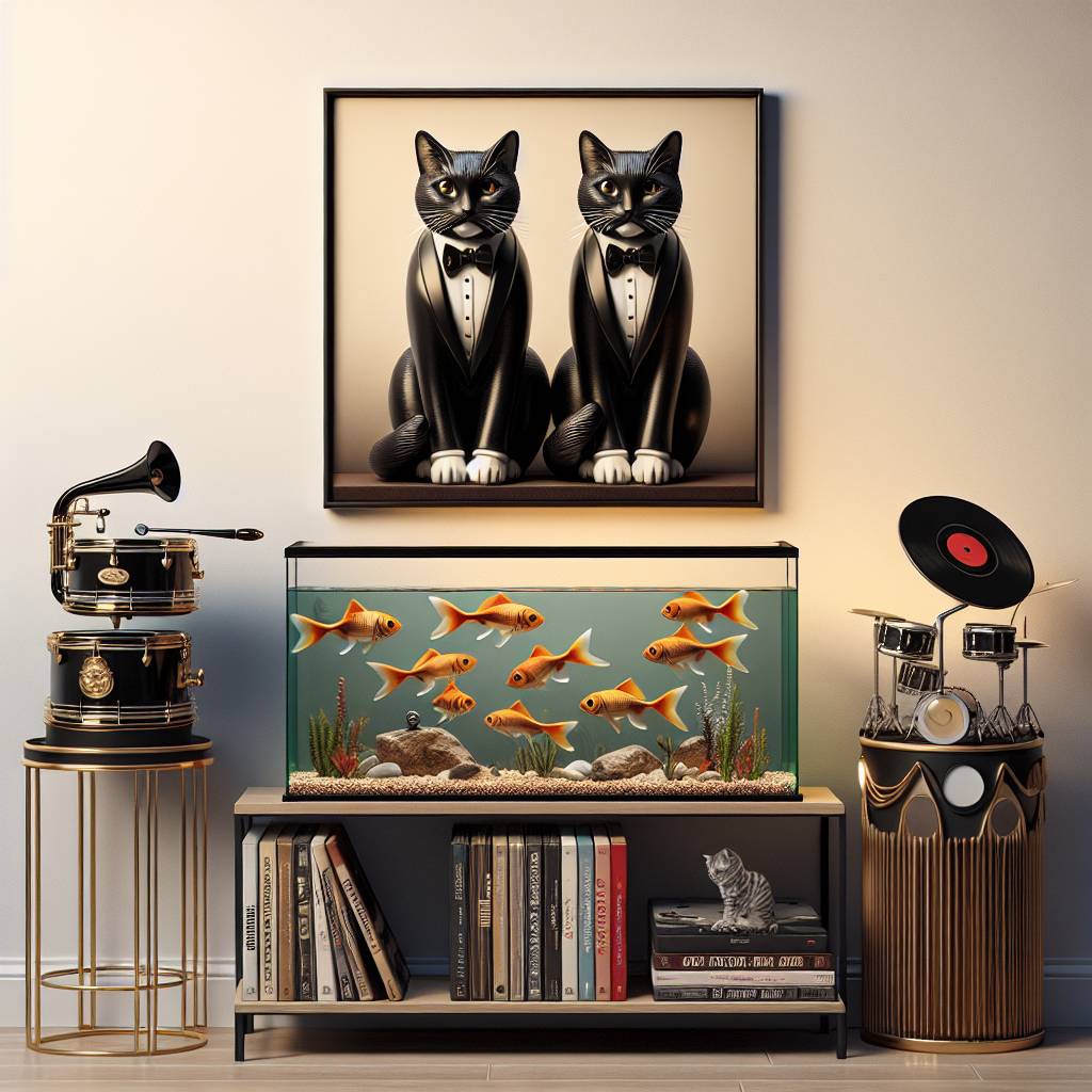 2) Anniversary AI Generated Card - Tuxedo cats fish records drums (b5904)