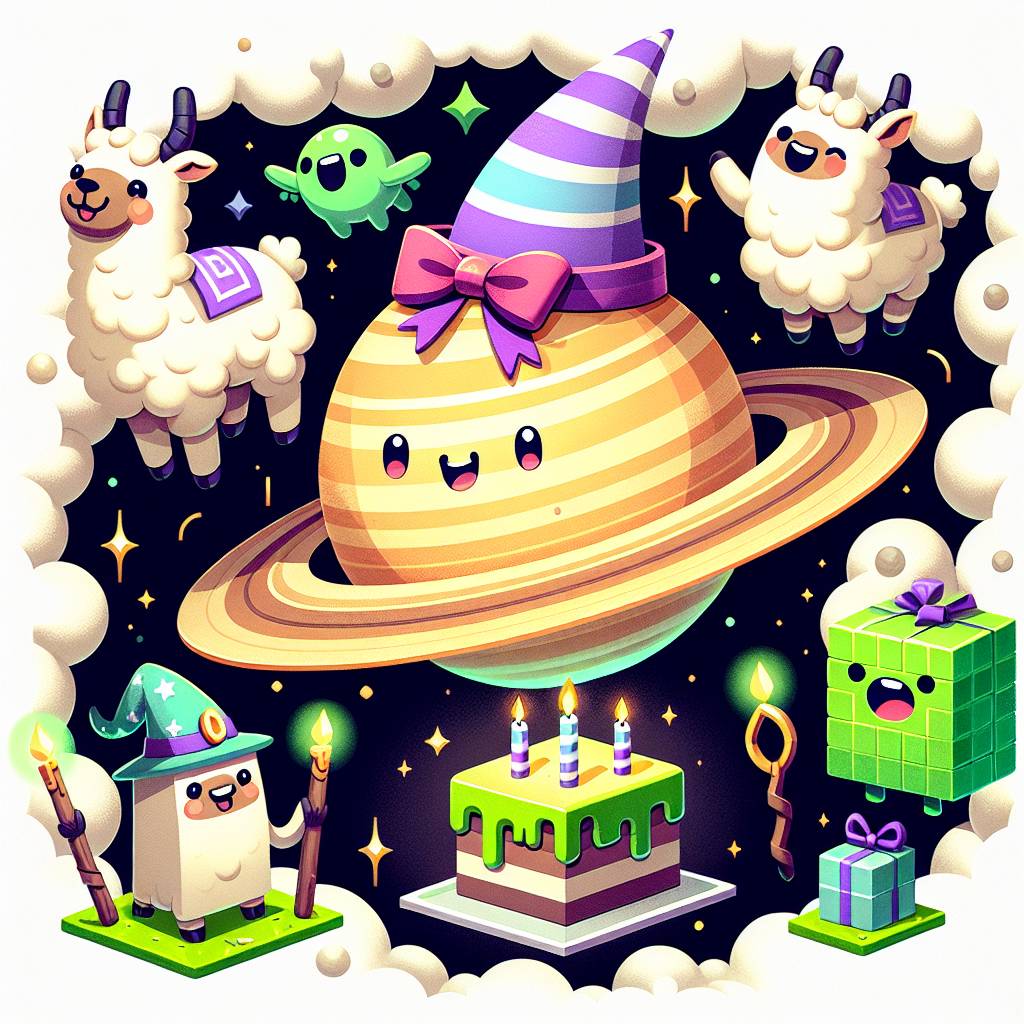 2) Birthday AI Generated Card - Saturn, Llamas, Minecraft, and Harry Potter (db3c9)