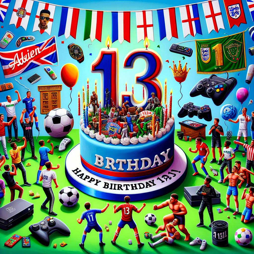 1) Birthday AI Generated Card - Football , Playstation , Xbox, Rangers, Middlesbrough , England, Tiktok, 13, Wrestling , and Friends (a7251)