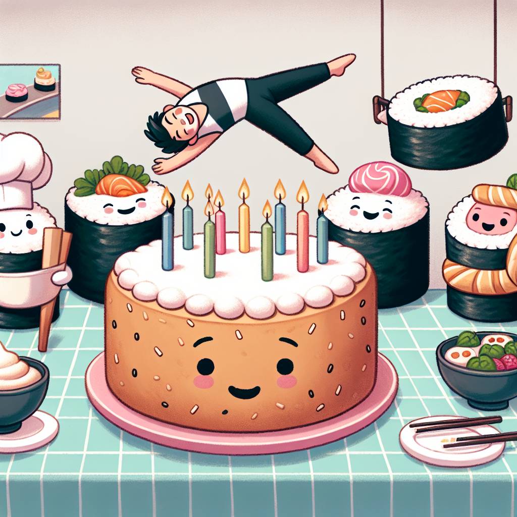2) Birthday AI Generated Card - Sushi, Baking, Bread, and Gymnastics  (ce207)