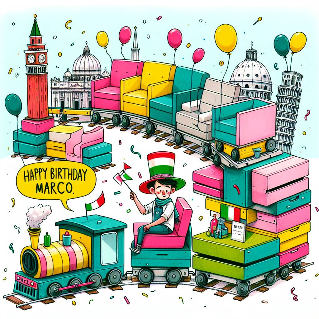 1) Birthday AI Generated Card - Travelling, Ikea, and Italian boy wearing a hat (fc6d4)