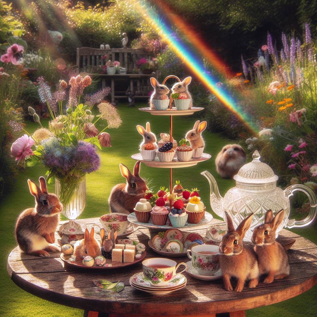 2) Mothers-day AI Generated Card - Rabbits , and Afternoon tea (0693c)