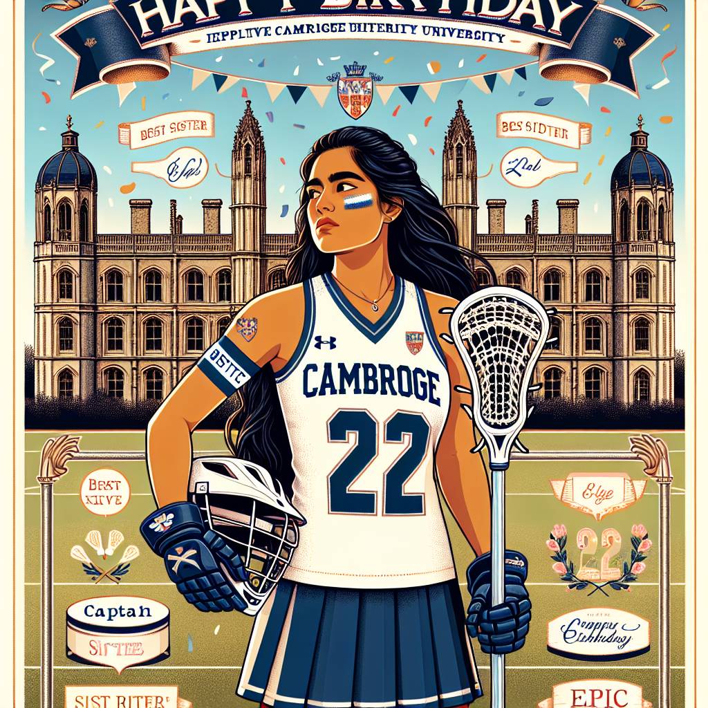 2) Birthday AI Generated Card - Happy Birthday Jasmine!, Lacrosse , Cambridge, Best sister, Epic, Varsity captain, 22nd birthday, and Dark hair (61fbe)