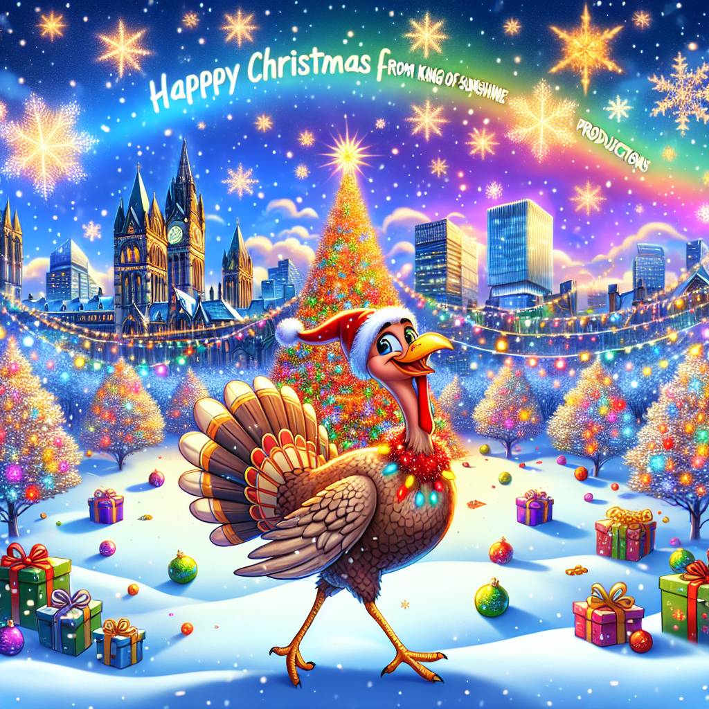 4) Christmas AI Generated Card - Christmas Tree, Snowy field , Manchester , Turkey, and Presents  (64686)