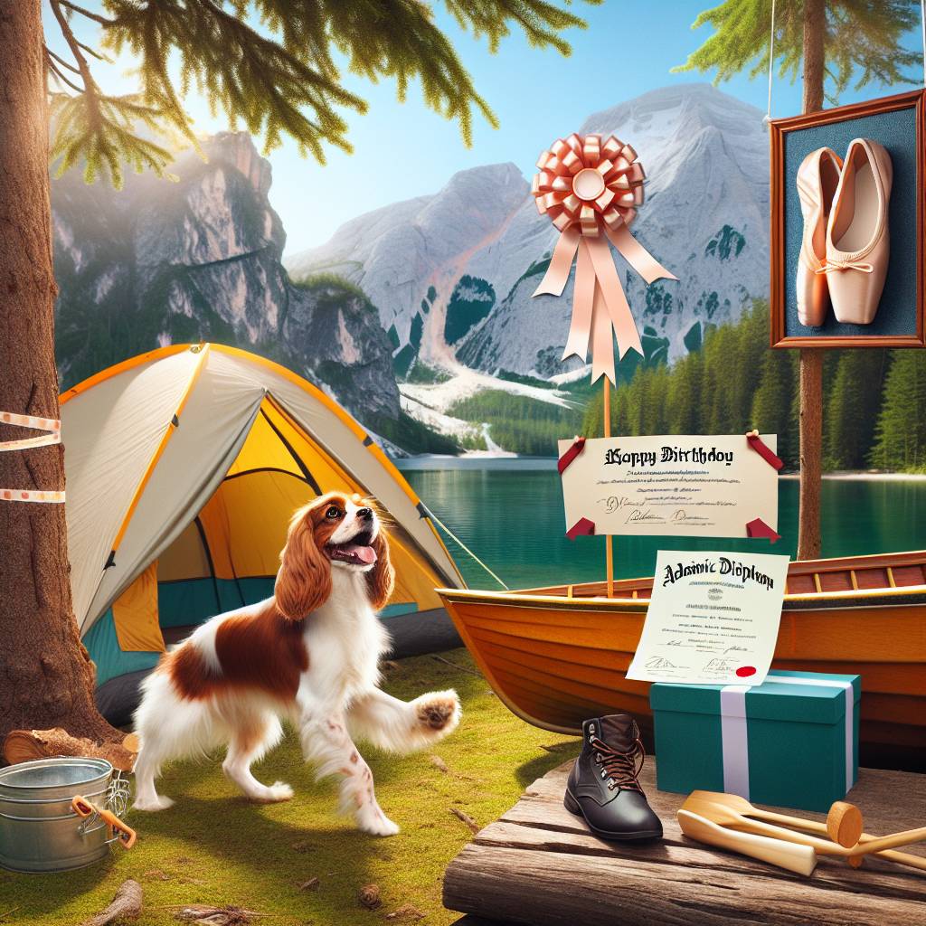 2) Birthday AI Generated Card - Rowing, ballet, hiking, camping, spaniel, phd, mountains (90fcb)