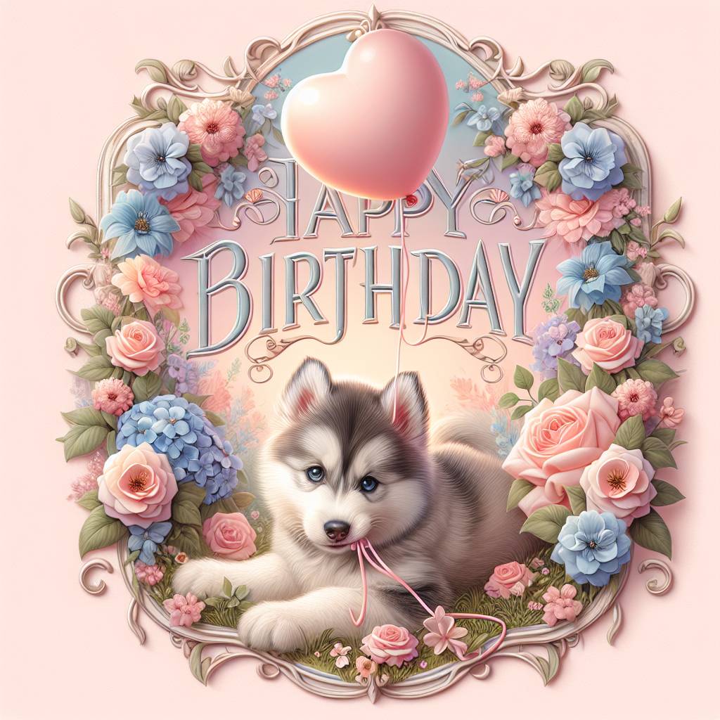 2) Birthday AI Generated Card - Siberian Husky   (7556a)