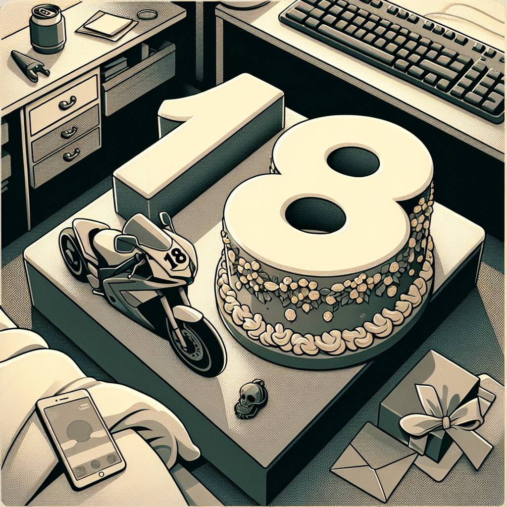 1) Birthday AI Generated Card - 18, Bed, Motorbike , Mashed potatoes , and Computer keyboard  (4f4a0)