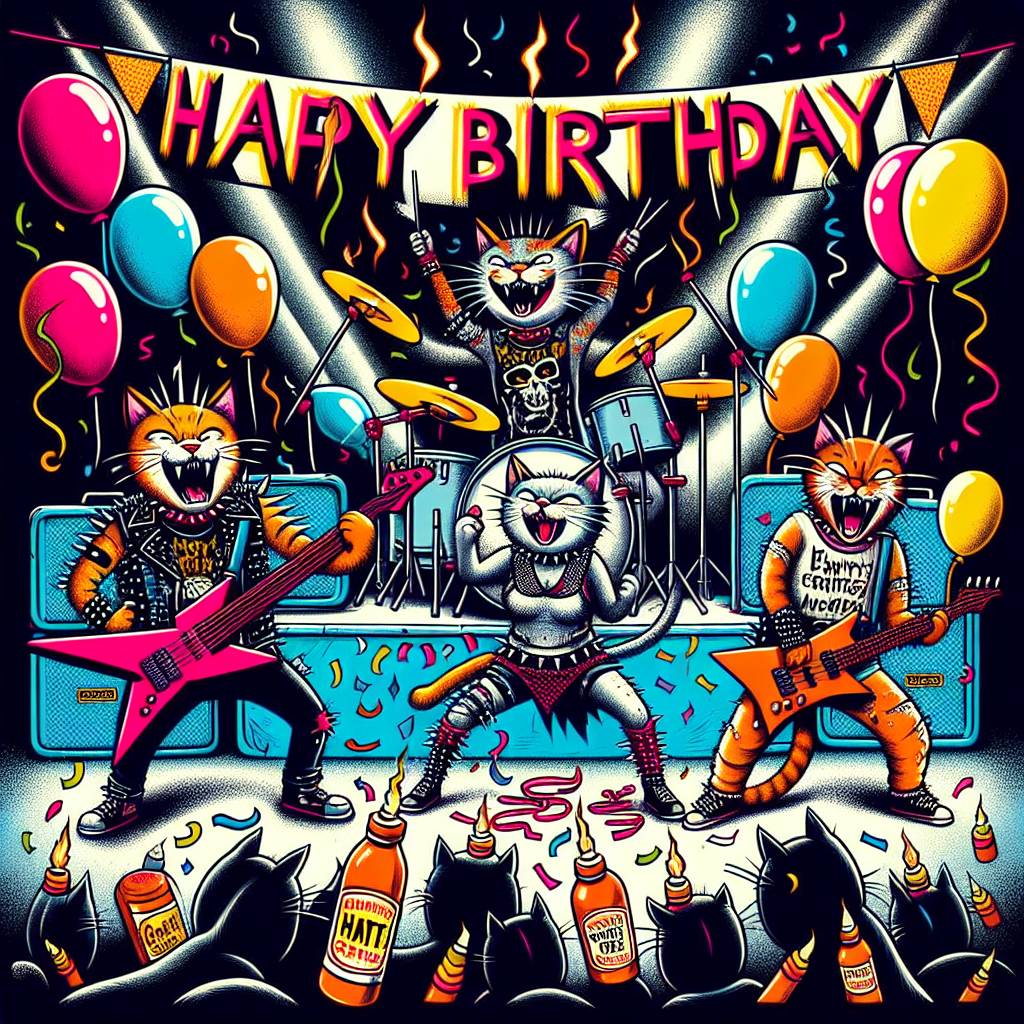 1) Birthday AI Generated Card - Metalcore, hot sauce, cats (c9ff3)