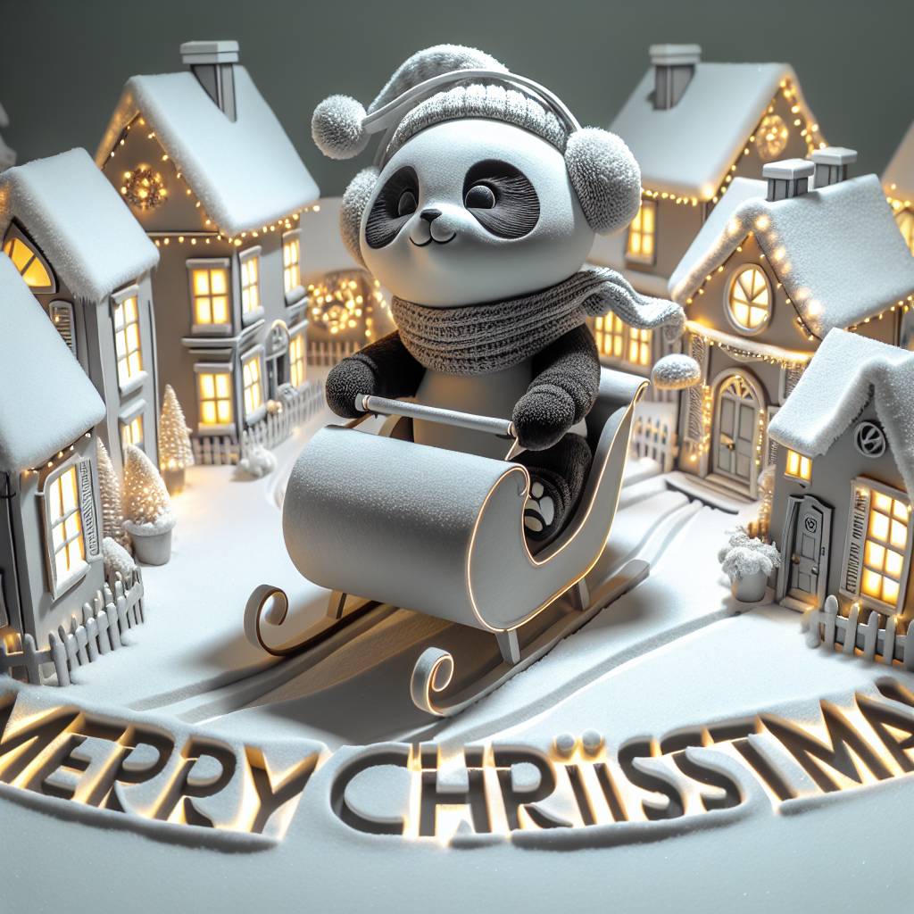 4) Christmas AI Generated Card - panda on sleigh (ce6ca)