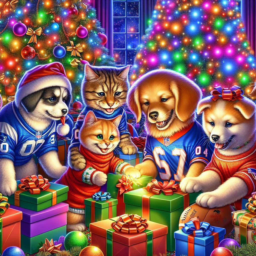 1) Christmas AI Generated Card - Dogs, Cats, and Football