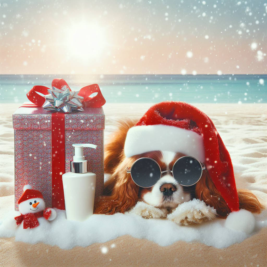 2) Christmas AI Generated Card - King charles spaniels, Baths and face cream, and Sunny beaches (454d7)})