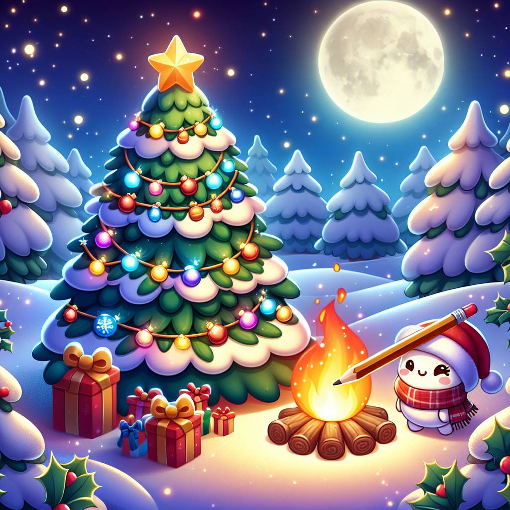 2) New-year AI Generated Card - Christmas tree, Holly berries, Snow, Moonlight, and Roaring fire (c5a1a)