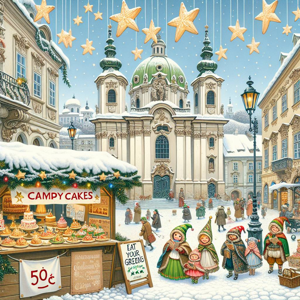 1) Christmas AI Generated Card - Campy cakes 50c  falling stars , Baroque, and Bratislava (b79a3)