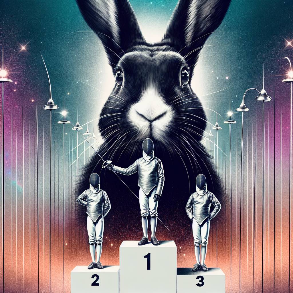 1) Congratulations AI Generated Card - Black rabbit with white nose, Fencing , and Olympic games (9952f)