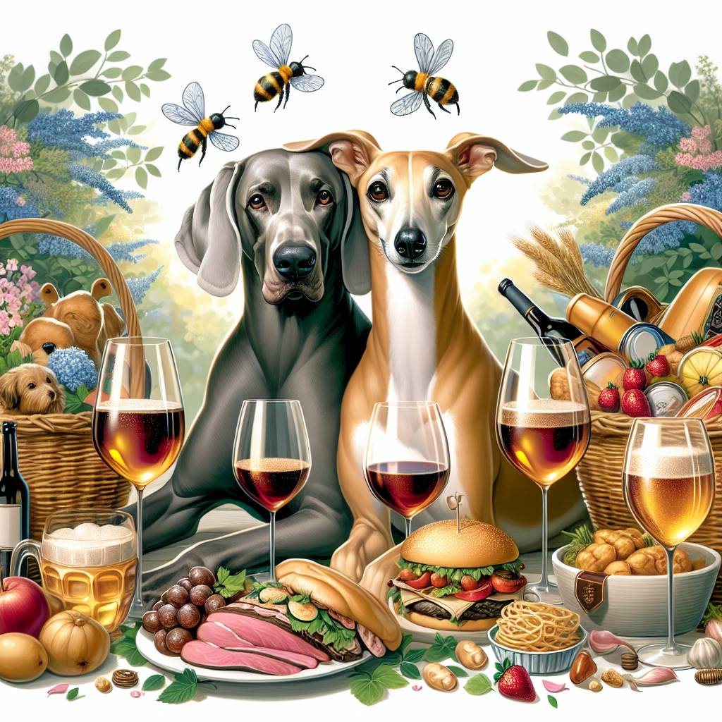 2) Anniversary AI Generated Card - Food, Wine , Beer, Bees , Their dark gray Weimaraner, and Their fawn whippet  (a0f57)