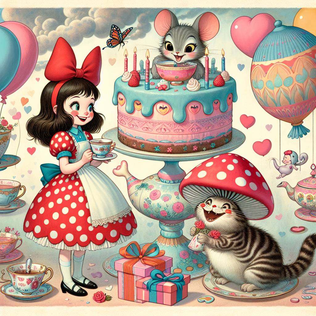 1) Birthday AI Generated Card - Alice in wonderland, and Minnie mouse (98937)