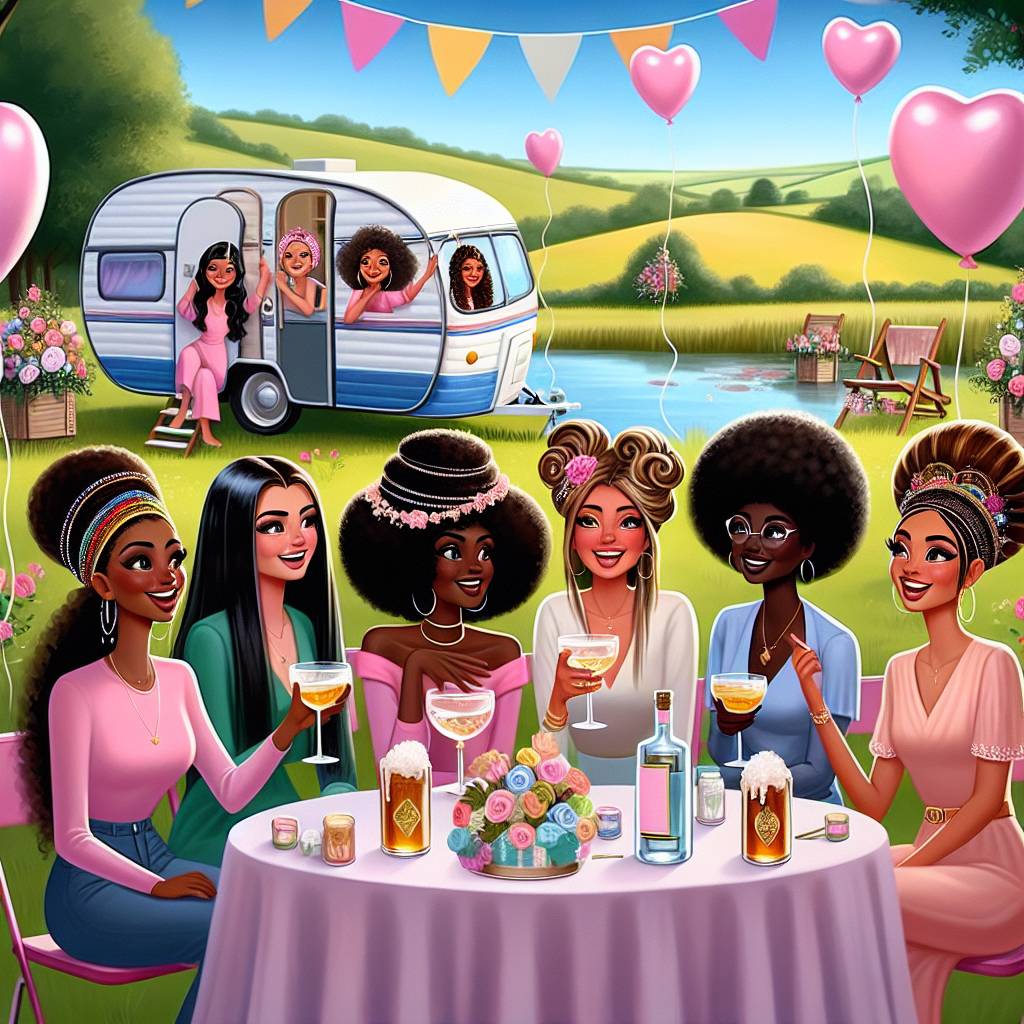 2) Birthday AI Generated Card - Caravan , Hairdressing , 6 girl friends , Love, Laughing , and Gin (411b6)
