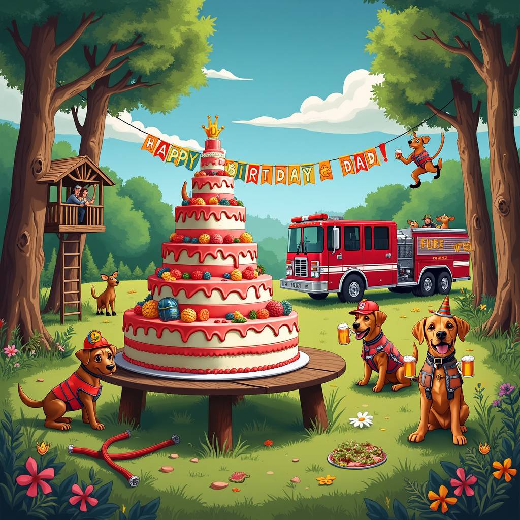 1) Birthday AI Generated Card - Fire trucks, Dogs , Hunting , Deer, and Beer (38f48)