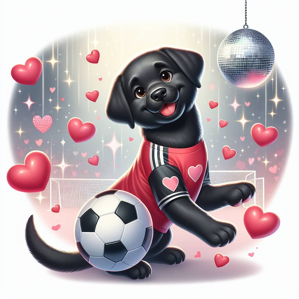1) Valentines-day AI Generated Card - Black Labrador , Soccer , Disco, and Sports (4d35c)