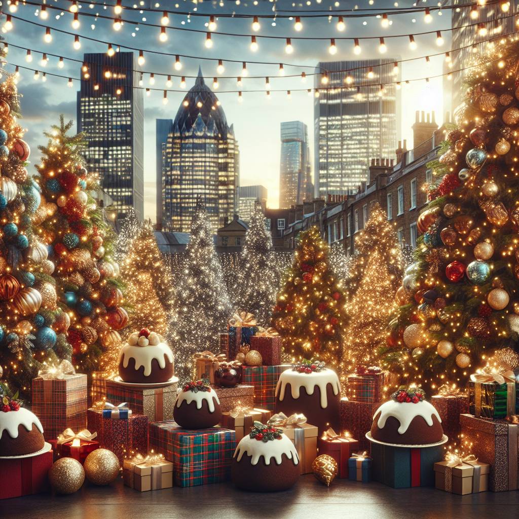 4) Christmas AI Generated Card - Christmas trees, Studio set, Manchester, Media city, Christmas puddings, Presents, and Fairy lights (5de51)