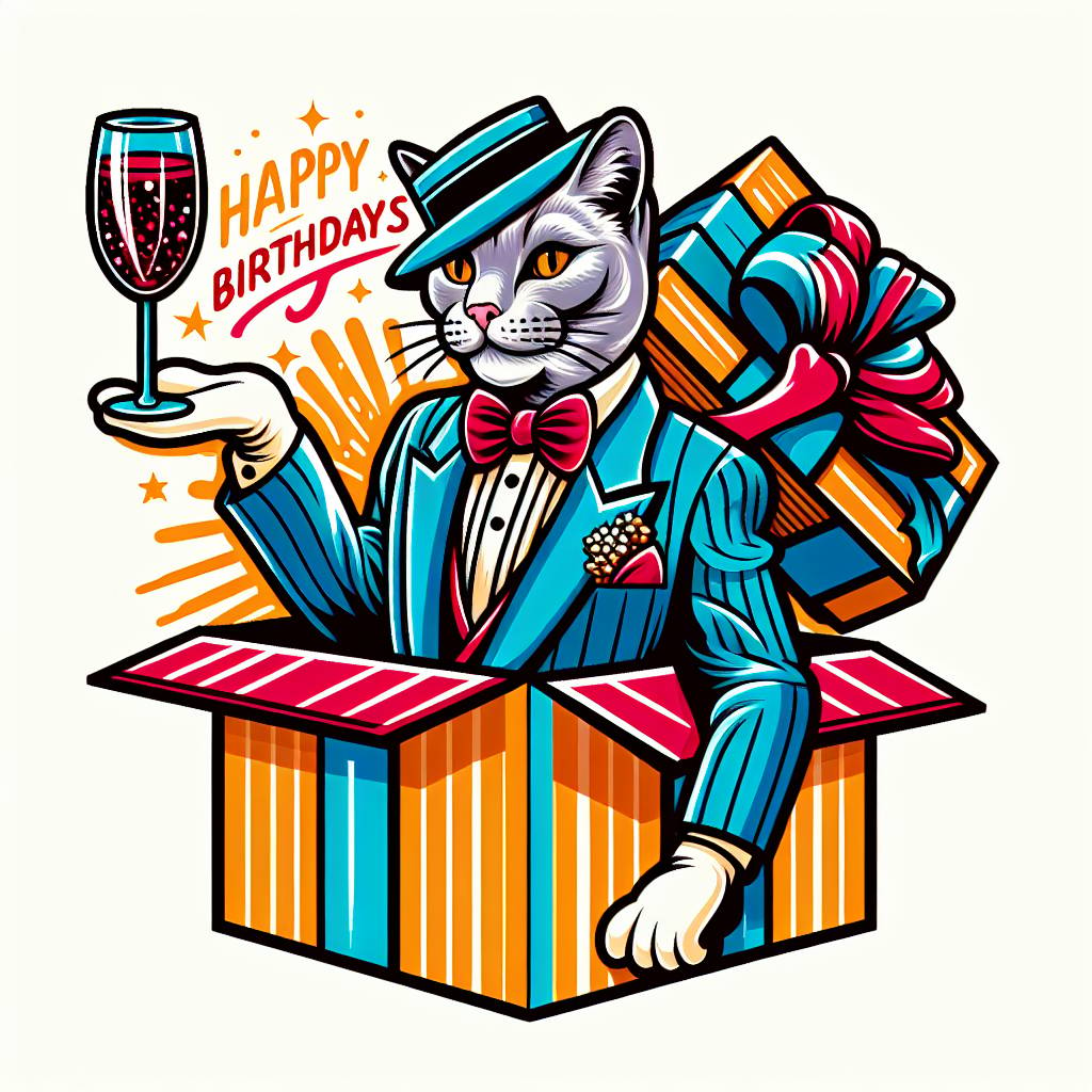 4) Birthday AI Generated Card - Cats, Wine, and 1940s