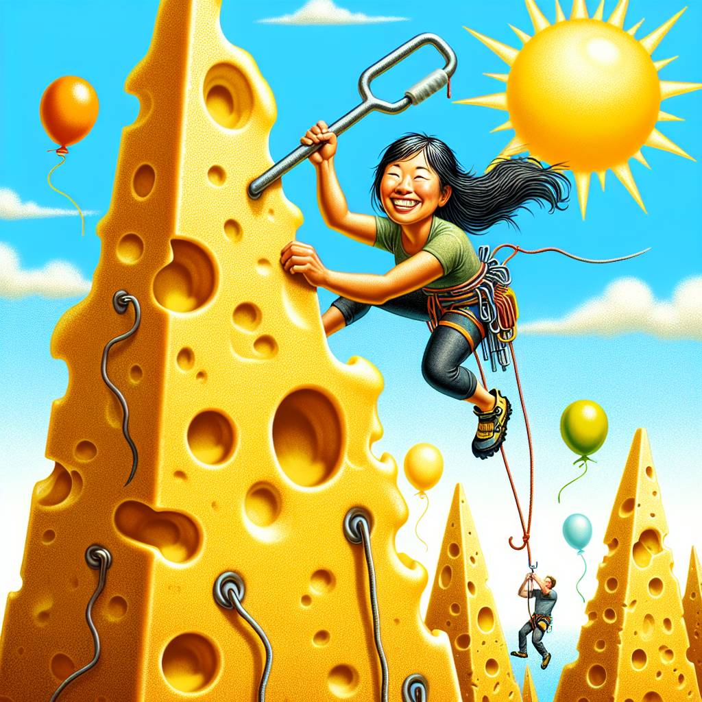 1) Birthday AI Generated Card - Rock climbing, and Mountains of cheese and steak (d9eb7)
