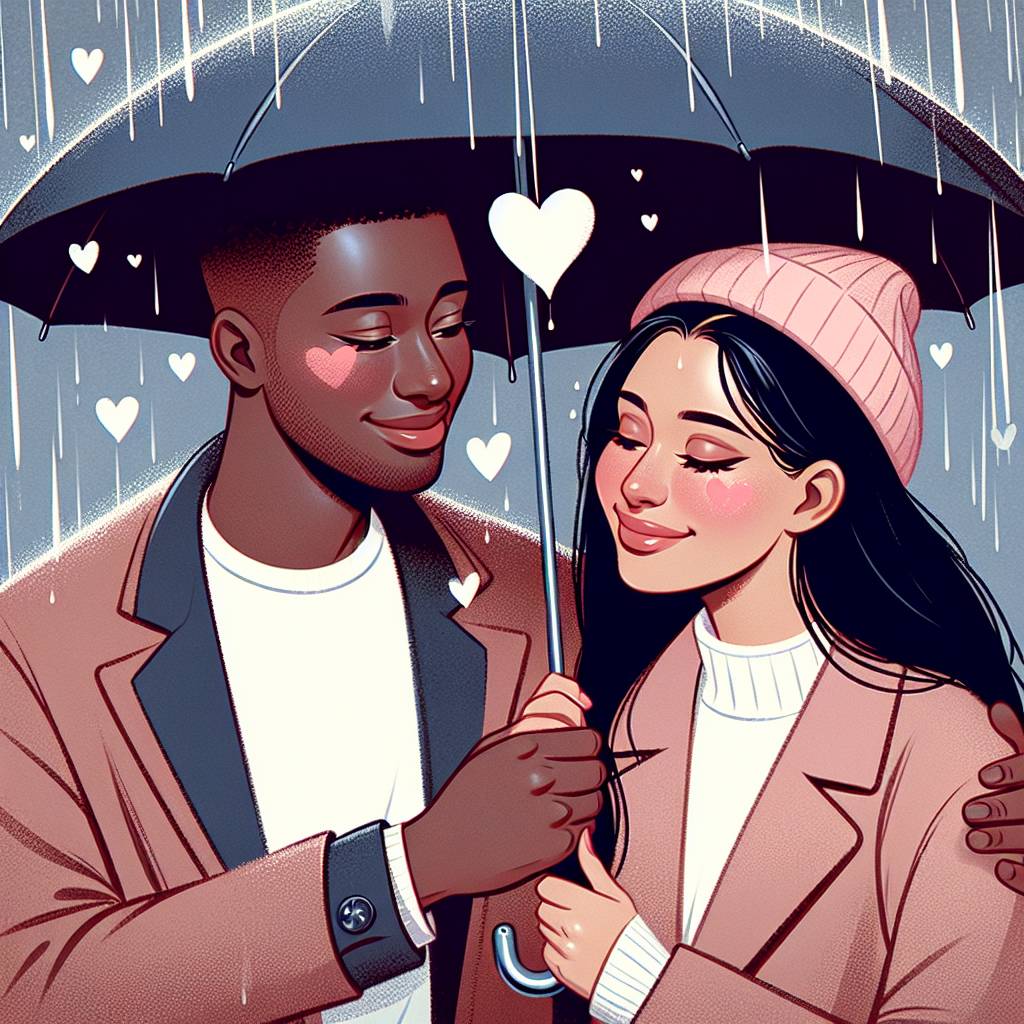 1) Valentines-day AI Generated Card - Rain without wearing a coat, and Make up (2b880)