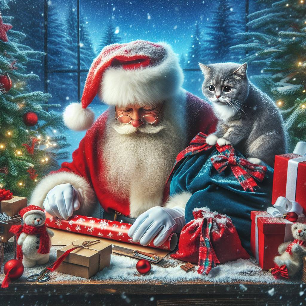 4) Christmas AI Generated Card - Cute cat, Santa, and Snow (6fc5f)