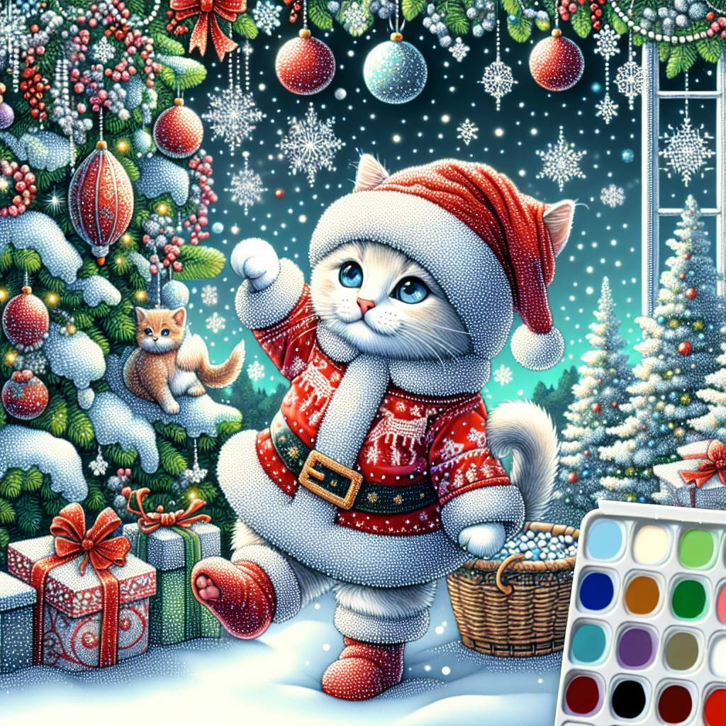 1) Christmas AI Generated Card - Cute cat, Santa, and Snow (30474)