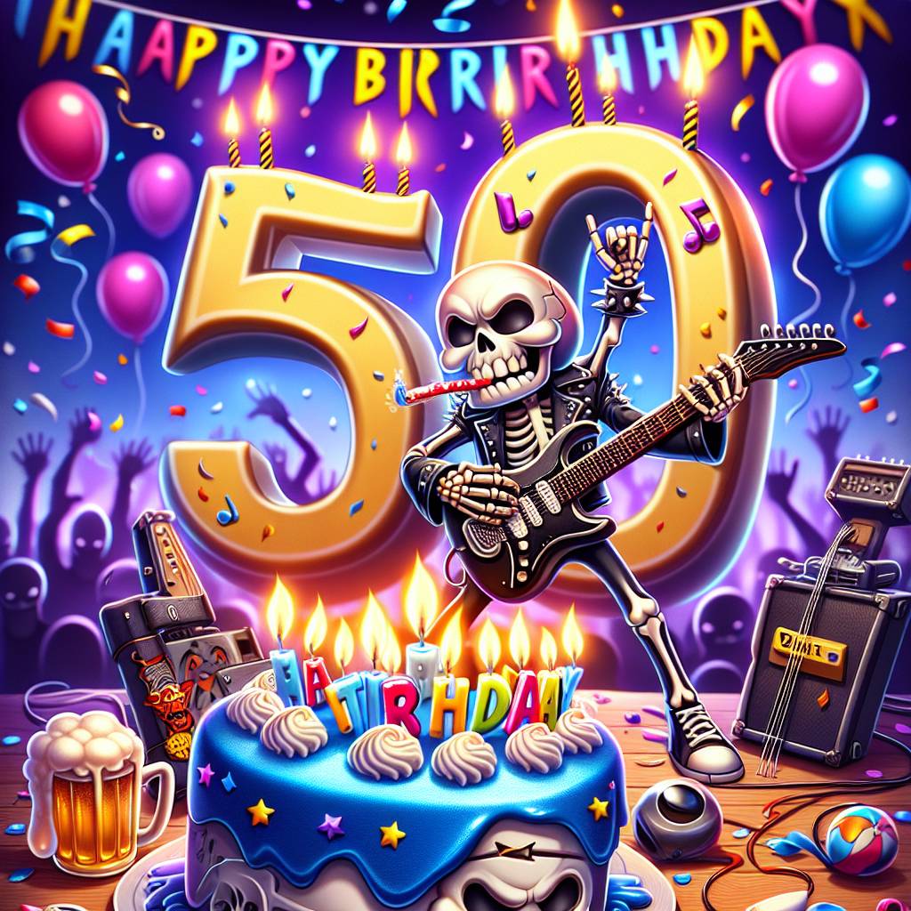 1) Birthday AI Generated Card - Beer iron maiden 50th (d1026)