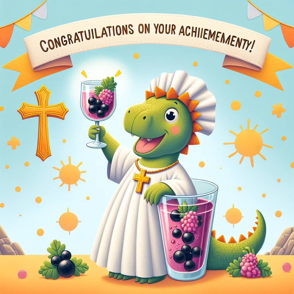 1) Congratulations AI Generated Card - Baptism, Dinosoar, Blackcurrant Squash, and Christianity (8fdb7)