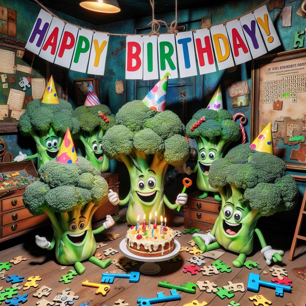 1) Birthday AI Generated Card - Broccoli, and Escape rooms (aa1ca)