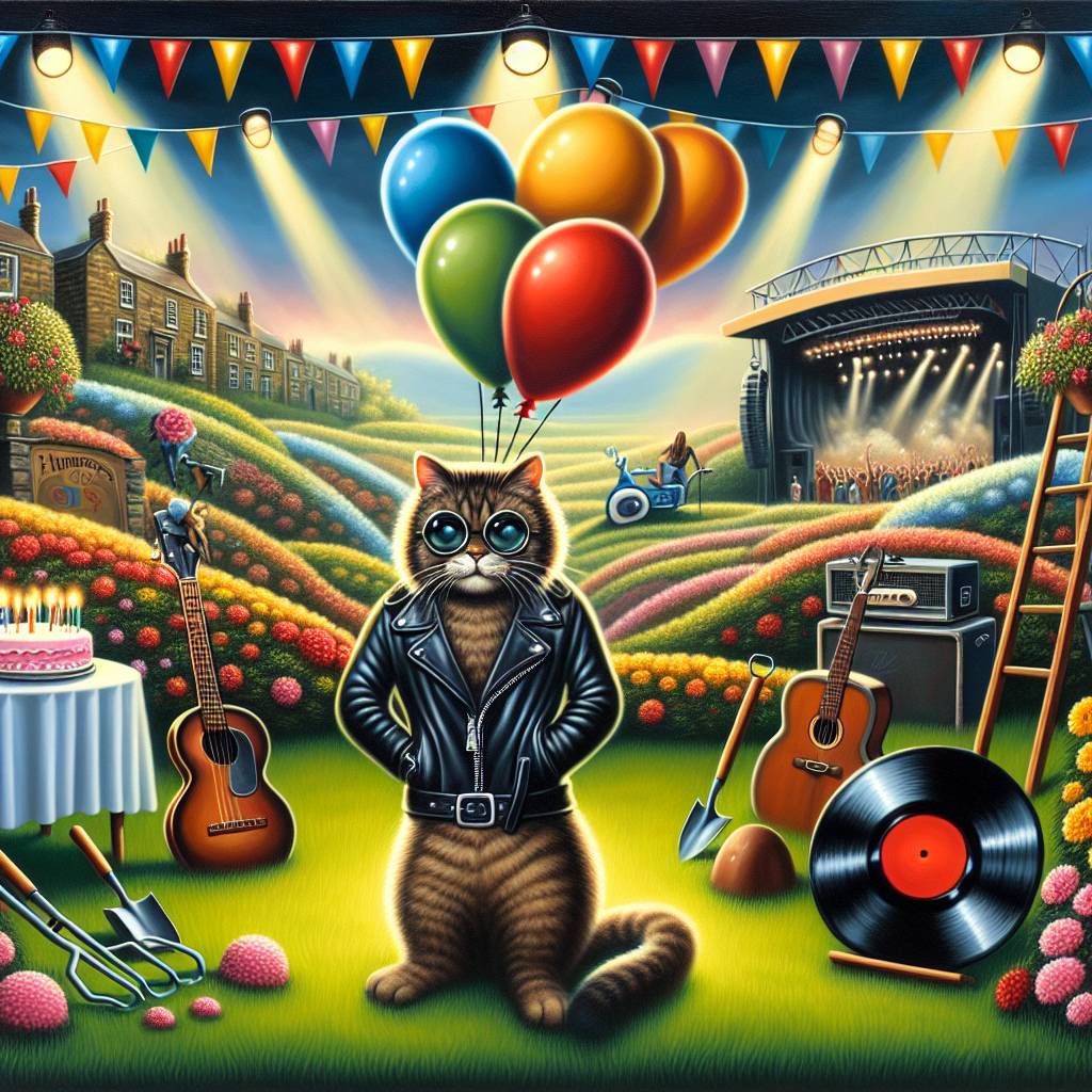 2) Birthday AI Generated Card - Cat, Iggy pop, Huddersfield, Gardening, and 1960s music (1d8f8)