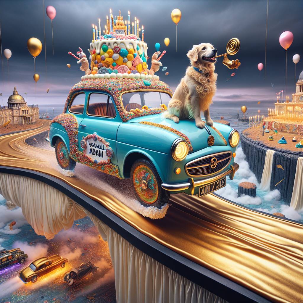 2) Birthday AI Generated Card - Road rallying, Vauxhall adam, and Golden retriever  (a9faa)