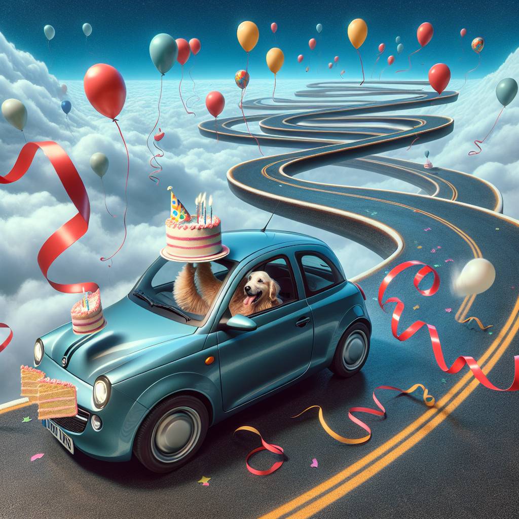 1) Birthday AI Generated Card - Road rallying, Vauxhall adam, and Golden retriever  (d74ac)