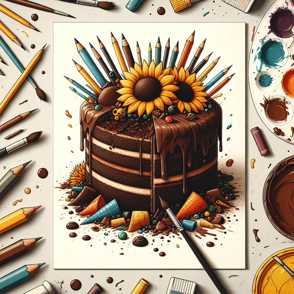 1) Birthday AI Generated Card - Chocolate , Art, and Sunflowers (136c9)