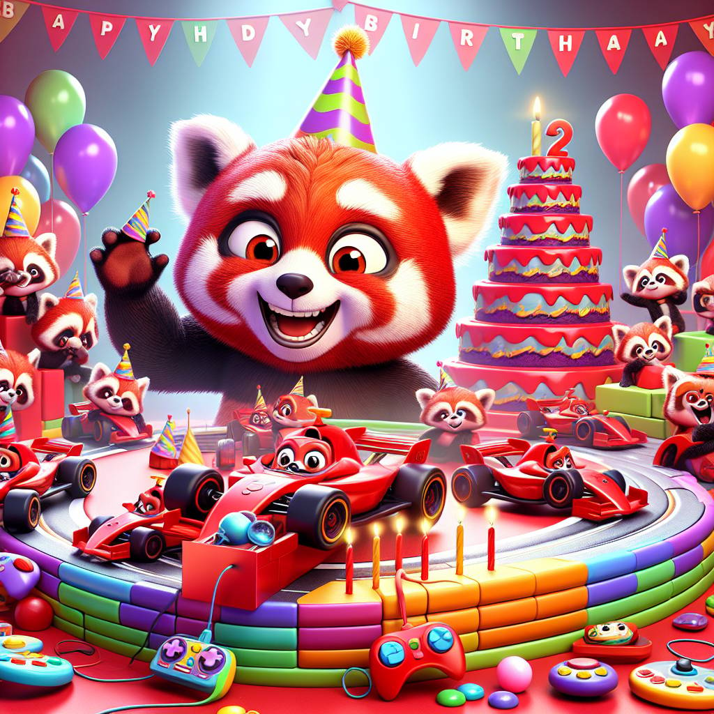 1) Birthday AI Generated Card - Gaming, Red pandas, and Super cars (d8dad)
